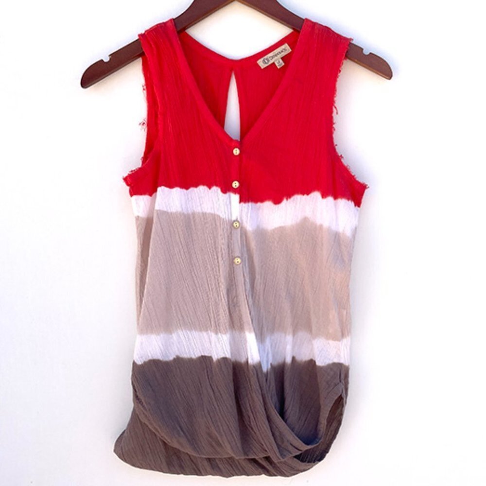 COPY - DEMOCRACY | Tie Dye Ombre Gauzy Cotton Orange Wrap Open Back Tank Small